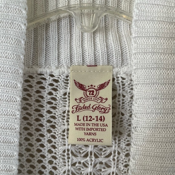 Faded Glory White Cardigan Sweater with Textured Knit Size Large - Picture 3 of 9